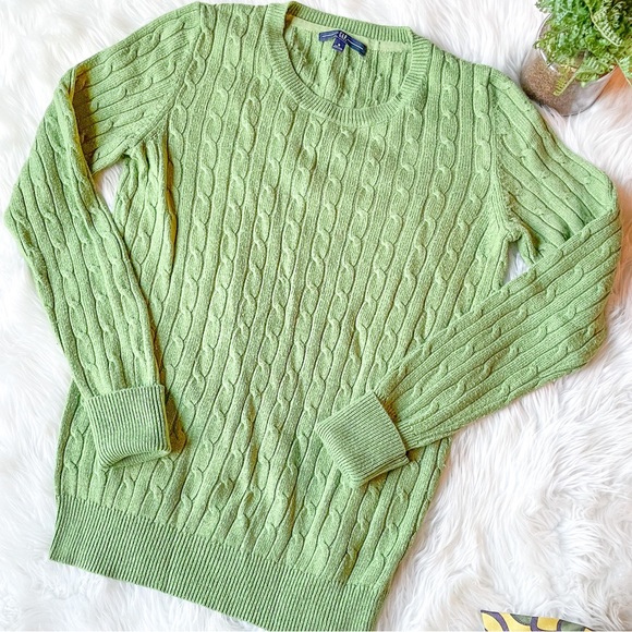 GAP Stretch Women's Light Green Pullover Sweater Size S Cable Knit Chunky - Picture 1 of 4